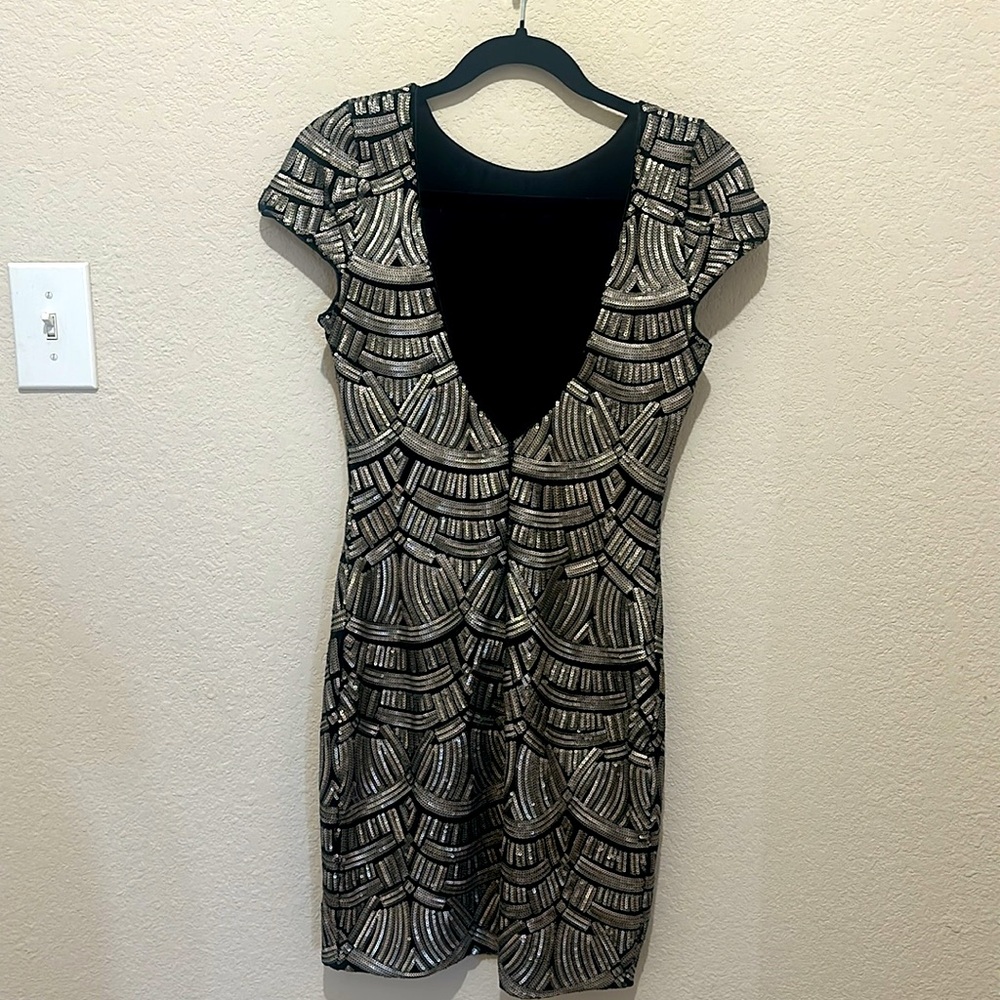 Dress the Population Black and Silver Sequin Sheath Midi Dress - Picture 6 of 6